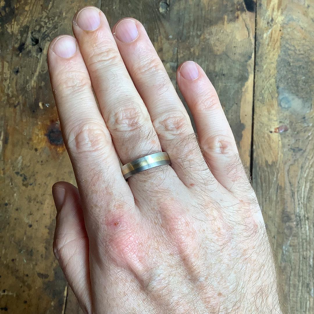 Three Colour Gold, Silver & Titanium Wedding Ring - The Hope Valley - Made-to-Order Titanium Rings
