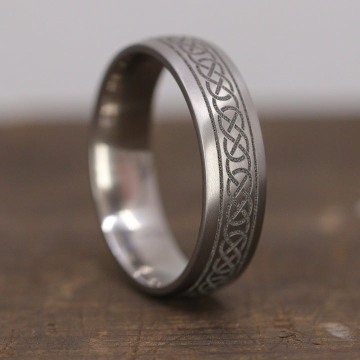 Titanium Celtic Pattern Engraving Court Fit Men's Wedding Ring - The Brigande Titanium Rings