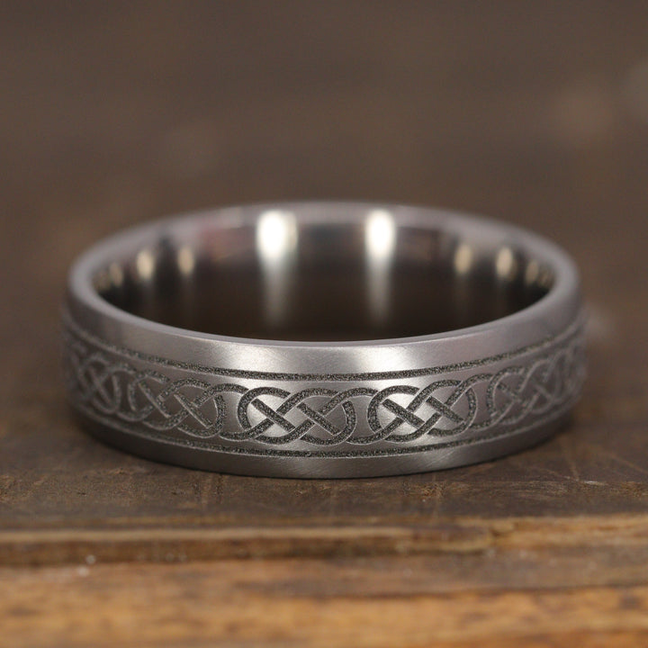 Titanium Celtic Pattern Engraving Court Fit Men's Wedding Ring - The Brigande Titanium Rings