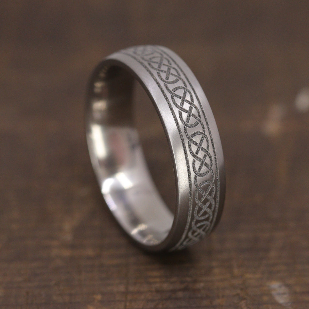 Titanium Celtic Pattern Engraving Court Fit Men's Wedding Ring - The Brigande Titanium Rings