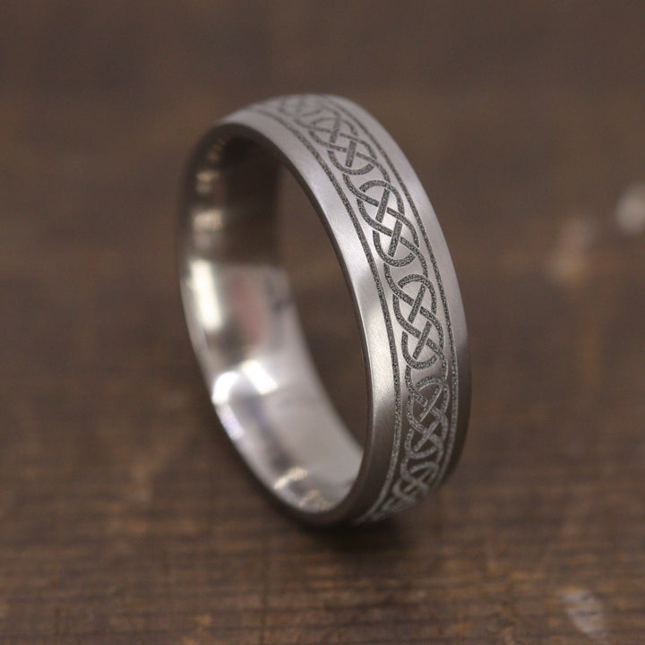 Titanium Celtic Pattern Engraving Court Fit Men's Wedding Ring - The Brigande Titanium Rings