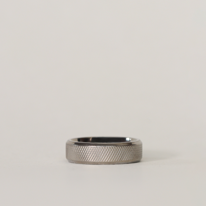 *End of Line* Knurled Effect Bevelled Edge Titanium Wedding Ring - The Wharncliffe Titanium Rings