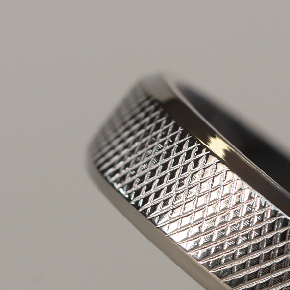 *End of Line* Knurled Effect Bevelled Edge Titanium Wedding Ring - The Wharncliffe Titanium Rings