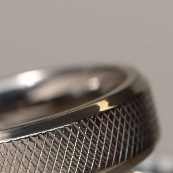 *End of Line* Knurled Effect Bevelled Edge Titanium Wedding Ring - The Wharncliffe Titanium Rings