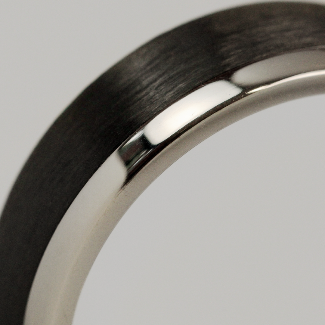 Titanium and Carbon Fibre Brushed Effect Polished Edge Wedding Ring - The Camber Titanium Rings