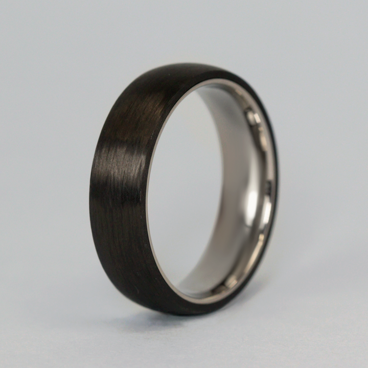 Titanium and Carbon Fibre Brushed Effect Wedding Ring - The Apex Titanium Rings