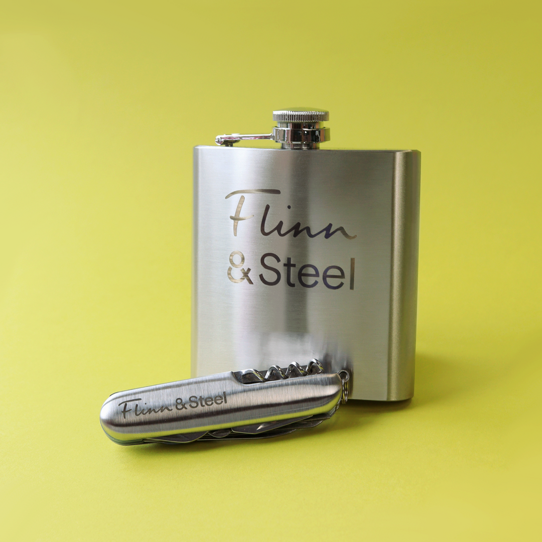 Reyt Good Gifts | Flinn & Steel Gift Bundle - Stainless Steel Multi-Tool Knife & 6oz Hipflask Gifts/Merch