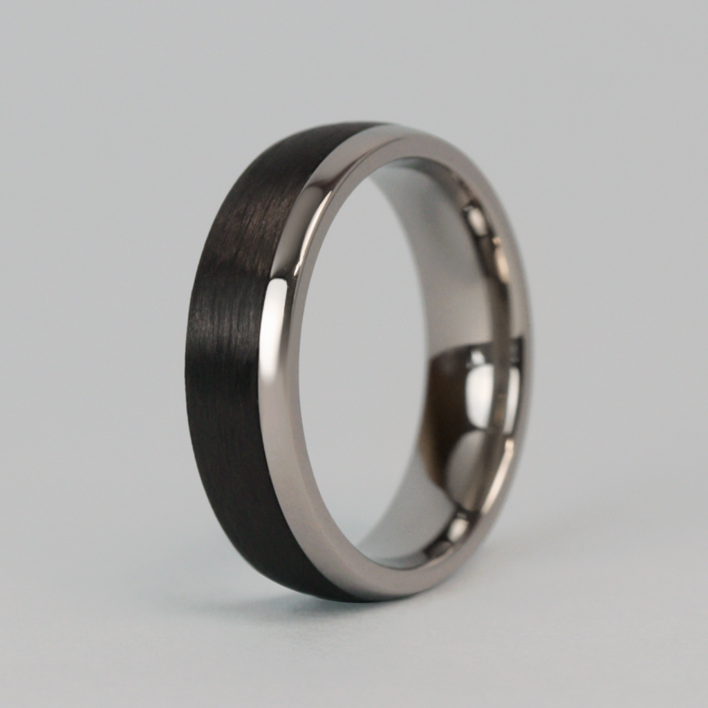 Titanium and Carbon Fibre Brushed Effect Polished Edge Wedding Ring - The Camber Titanium Rings