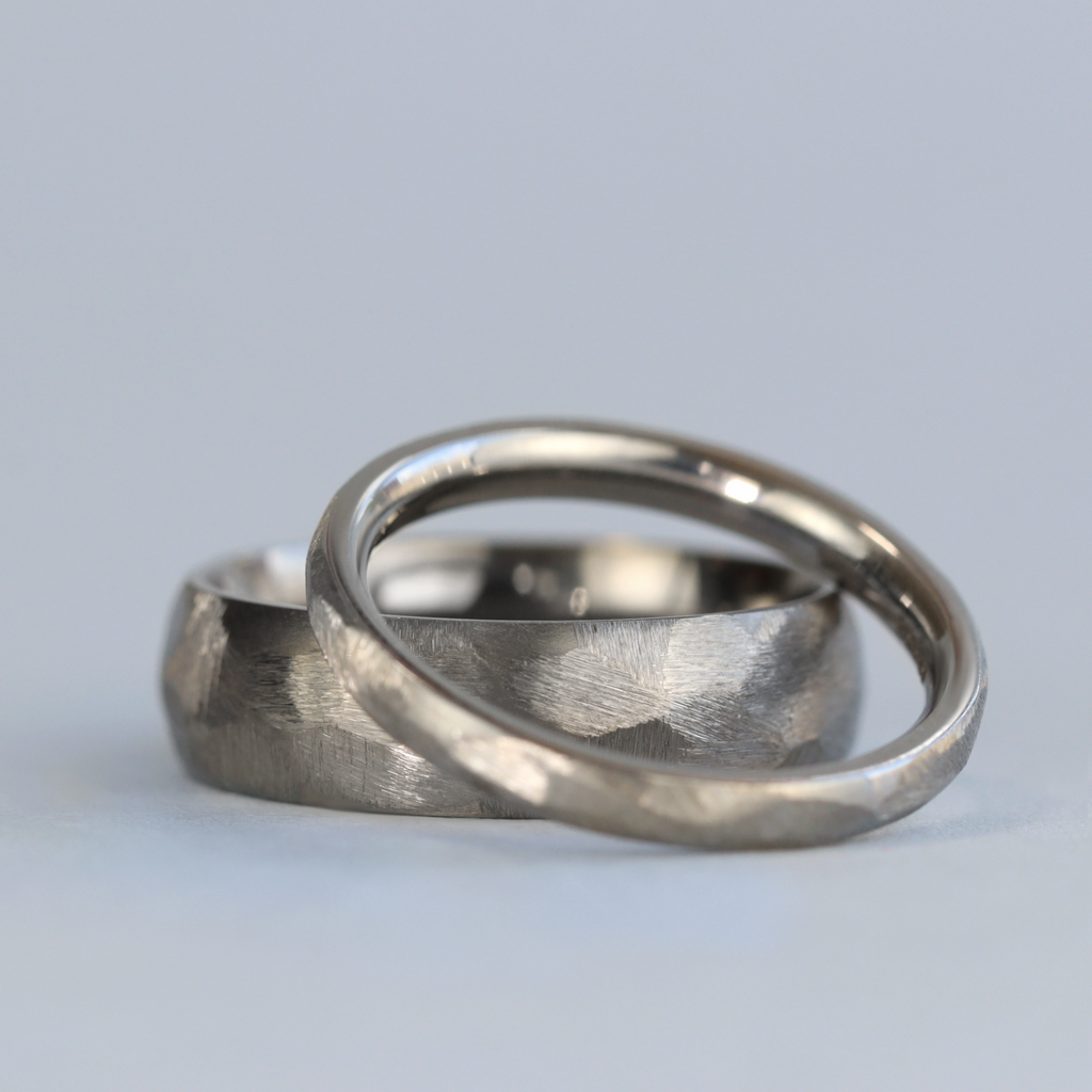 Matching Wedding Ring Set - Bolehills & Ecclesall - Rough Textured Stainless Steel Court Fit Wedding Rings Wedding Ring Sets