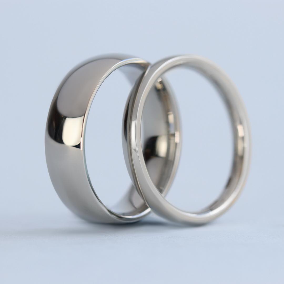 Matching Wedding Ring Set - Ruskin Green & Bingham - Polished Stainless Steel Court Fit Wedding Rings Wedding Ring Sets