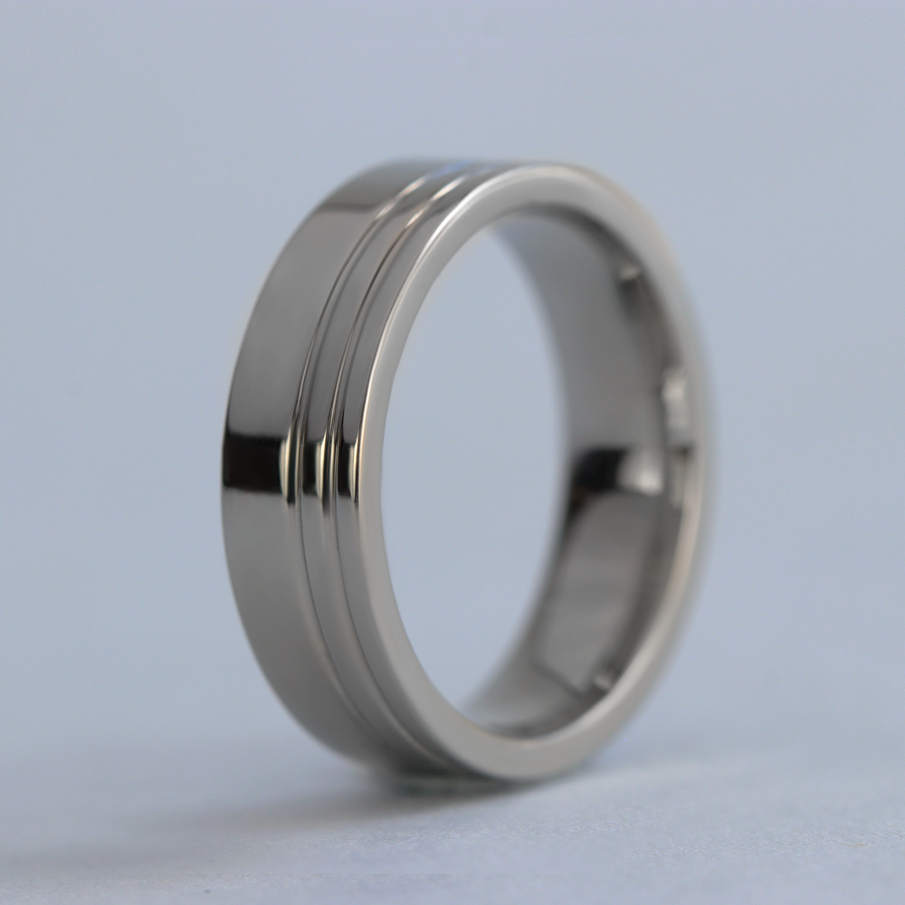 Two Asymmetric Engraved Lines Stainless Steel Ring - The Meersbrook Ring Stainless Steel Rings
