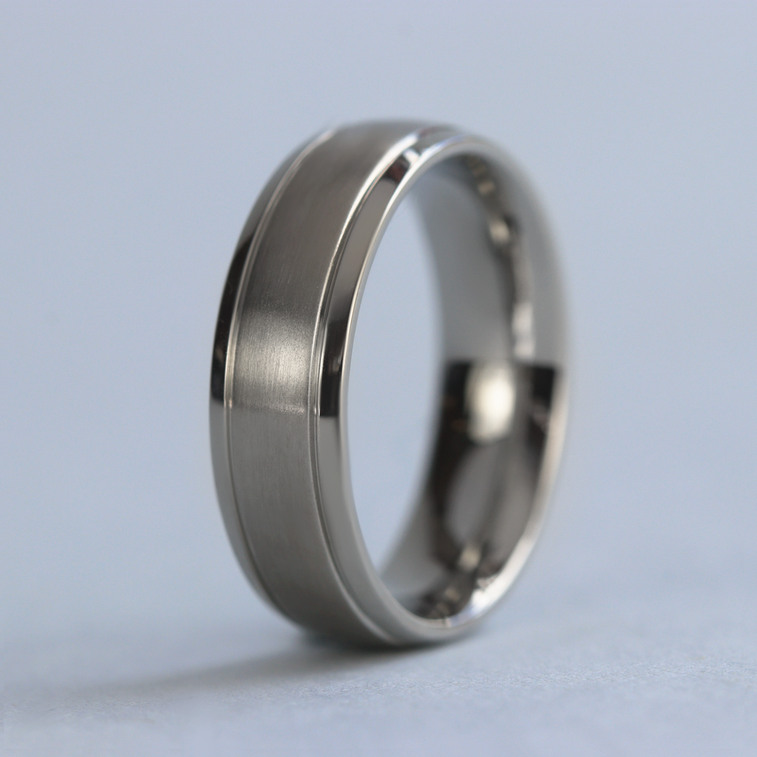 Two Engraved Lines Stainless Steel Wedding Ring The Endcliffe
