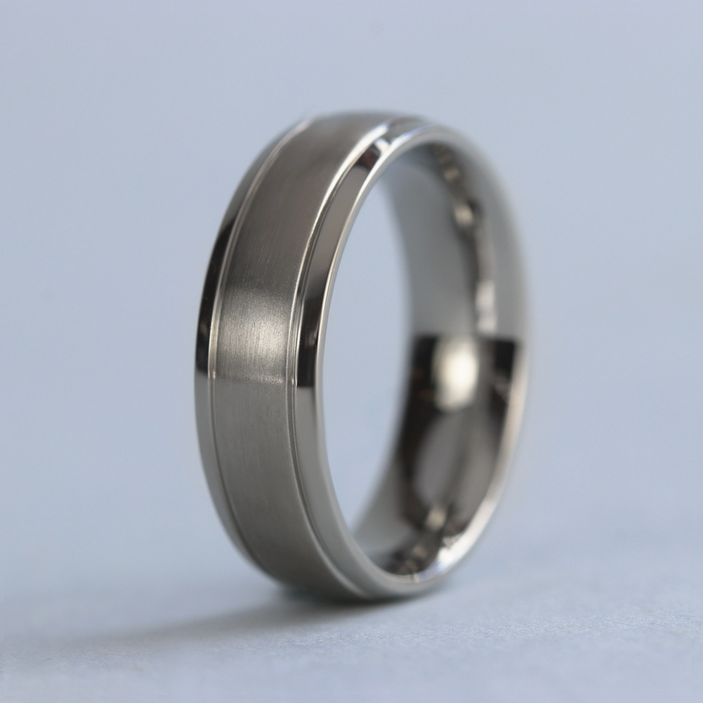Two Engraved Lines Stainless Steel Wedding Ring - The Endcliffe Stainless Steel Rings