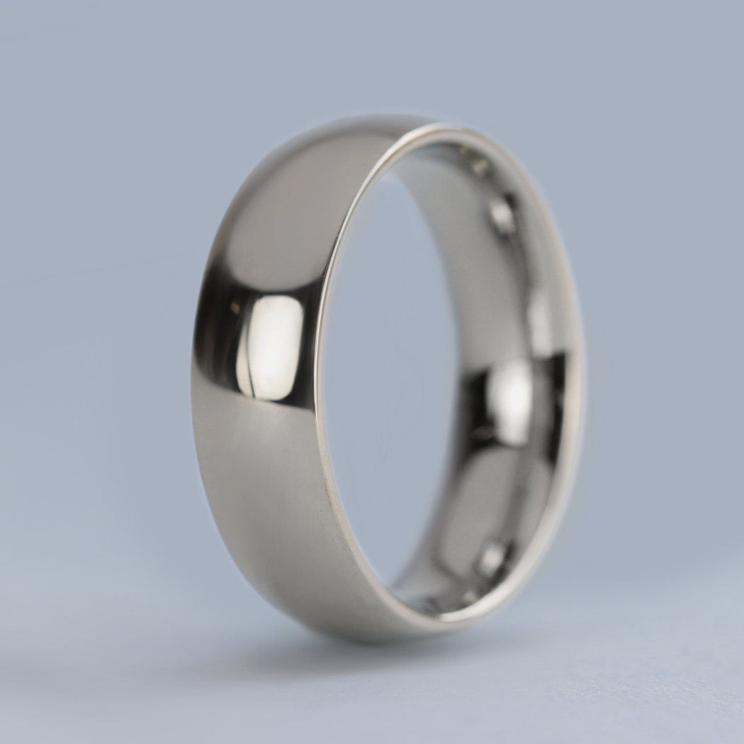 Polished Light Court Shaped Precious Metal Wedding Band - The Ruskin Green Ring - Made-to-Order Precious Metal Rings