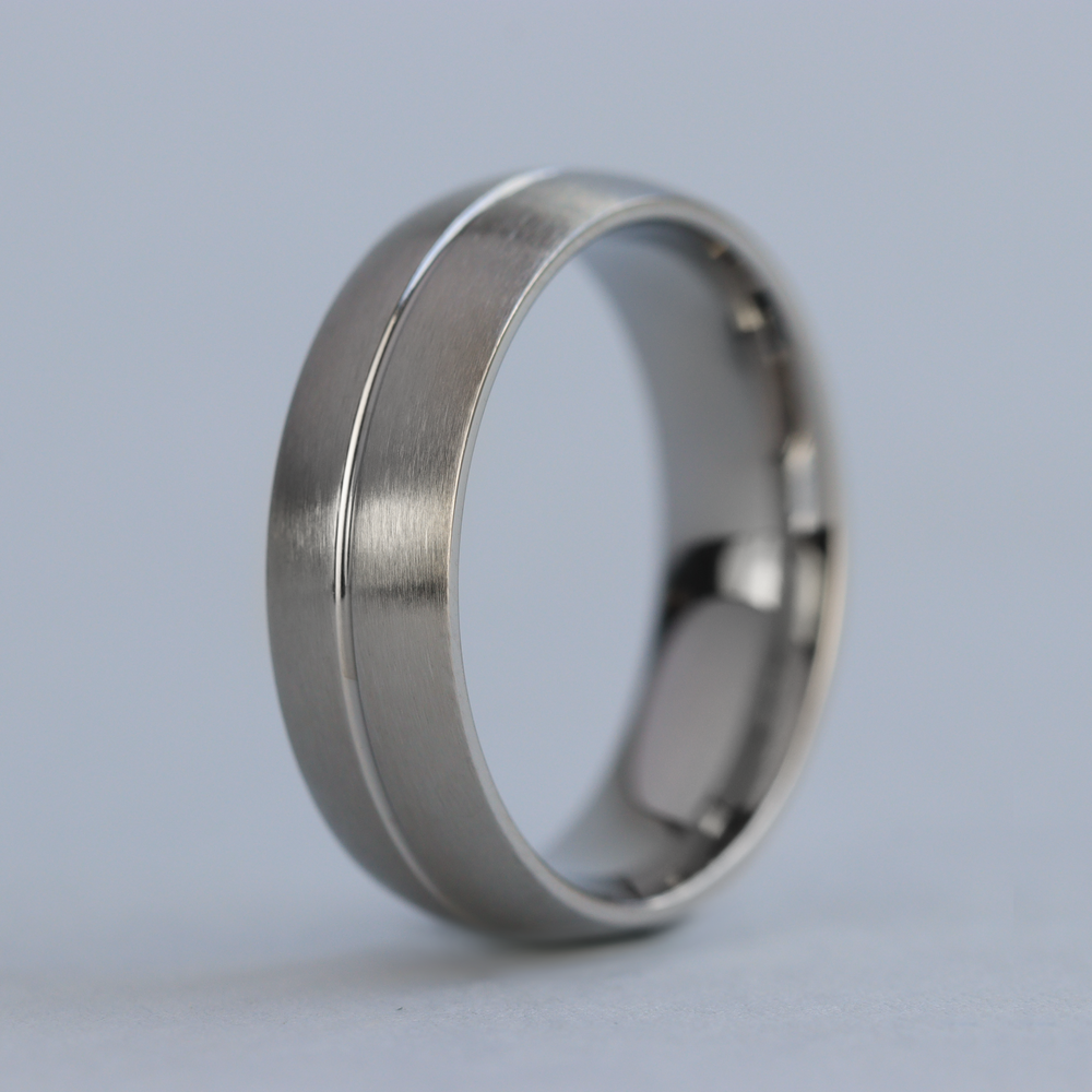 Stainless Steel Wedding Band with Engraved Line and Satin/Matt Finish - The Concord Stainless Steel Rings