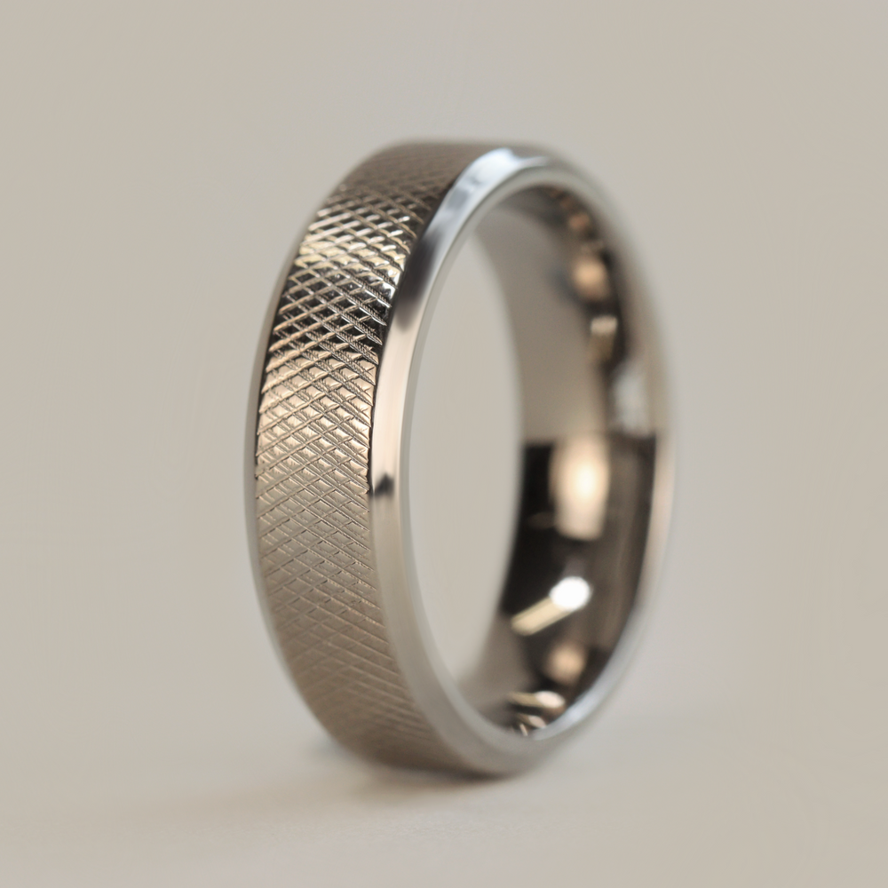 *End of Line* Knurled Effect Bevelled Edge Titanium Wedding Ring - The Wharncliffe Titanium Rings