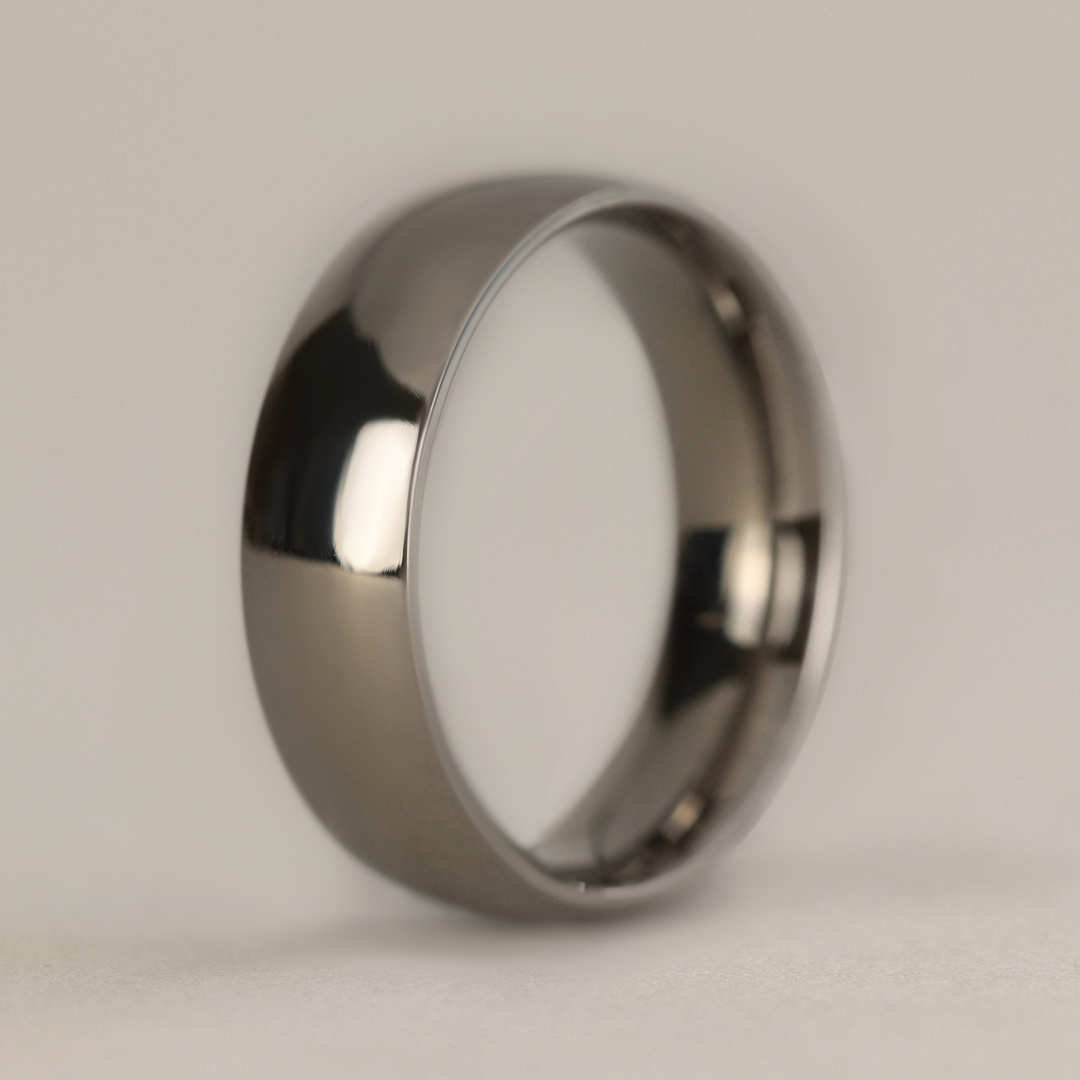Polished Court Shaped Titanium Wedding Band - The Ruskin Green Ring Titanium Rings