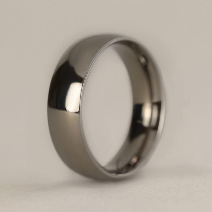 Polished Court Shaped Titanium Wedding Band - The Ruskin Green Ring Titanium Rings