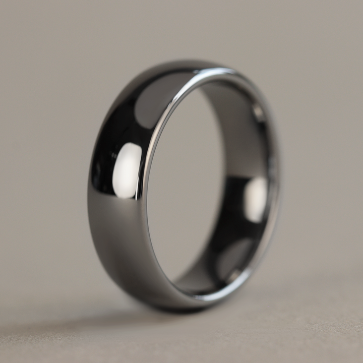 Polished Court Shaped Tungsten Wedding Band - The Ruskin Green Ring Tungsten Rings