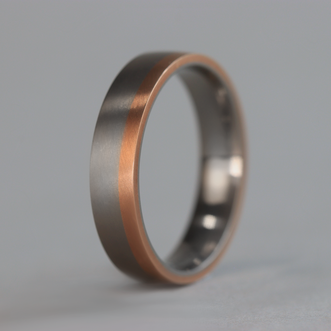 Rose or Yellow Gold Edge Design Titanium Wedding Ring - The Howden - Made-to-Order Titanium Rings