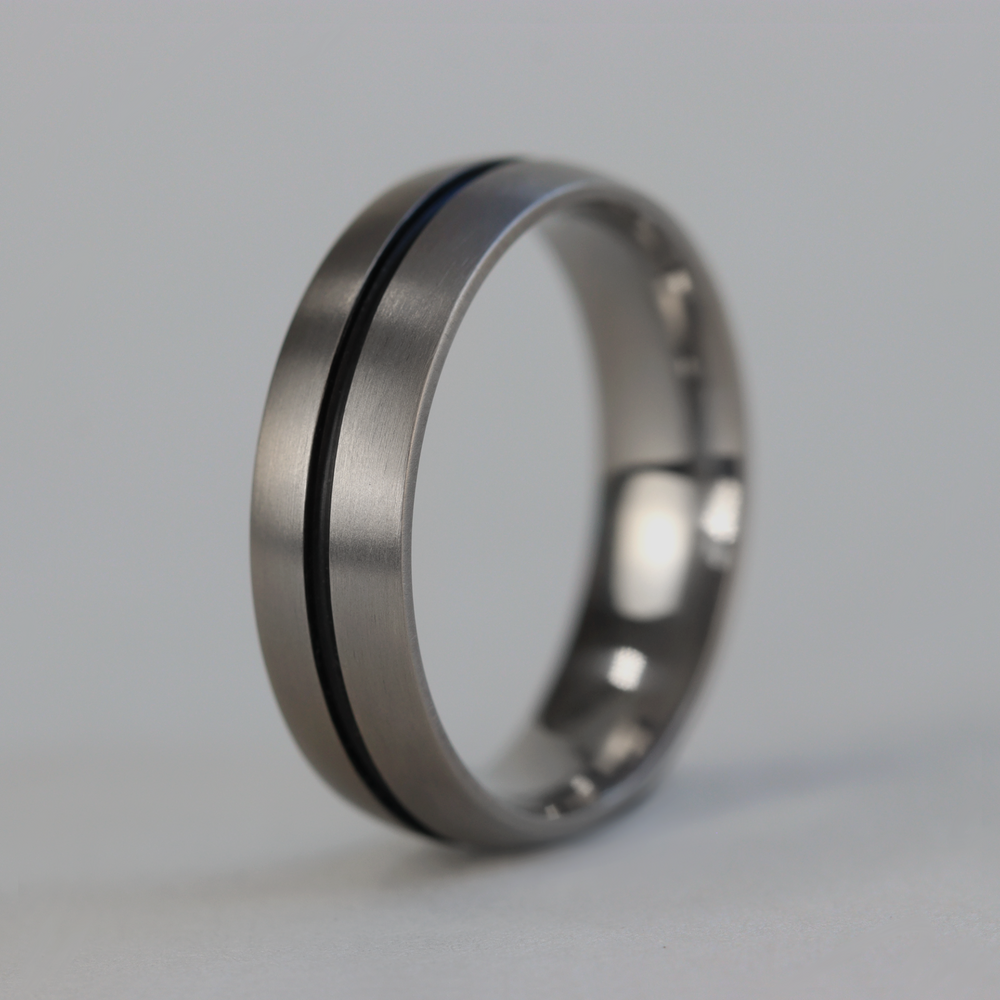 Sample Sale - Titanium Black Inlay Men's Wedding Ring - The Greystones Titanium Rings