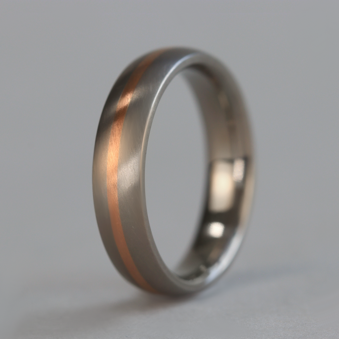 Rose or Yellow Gold Inlay Titanium Wedding Ring - The Derwent - Made-to-Order Titanium Rings