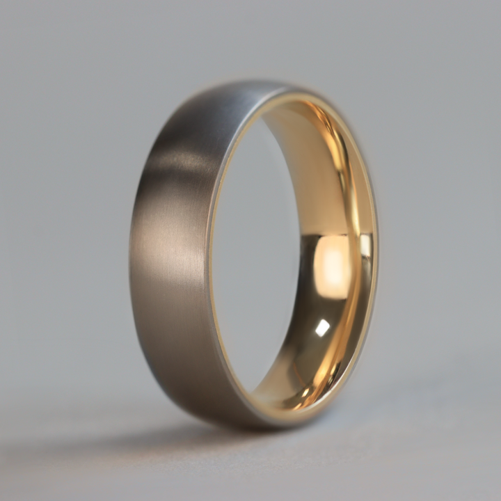 Rose or Yellow Gold Inside Wrap Titanium Wedding Ring - The Ladybower - Made-to-Order Titanium Rings