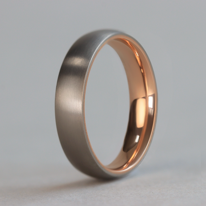 Rose or Yellow Gold Inside Wrap Titanium Wedding Ring - The Ladybower - Made-to-Order Titanium Rings