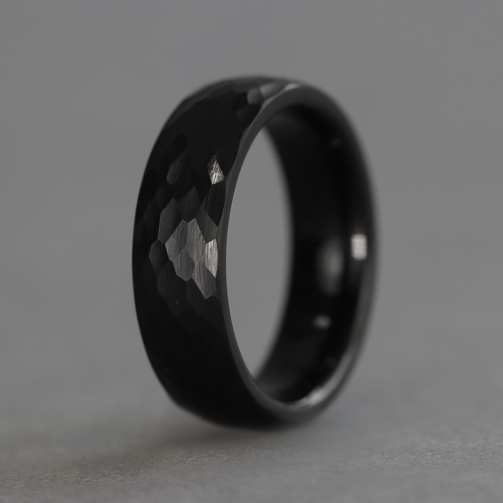 Super Titanium Black Hammered Wedding Ring Flinn Steel – Flinn