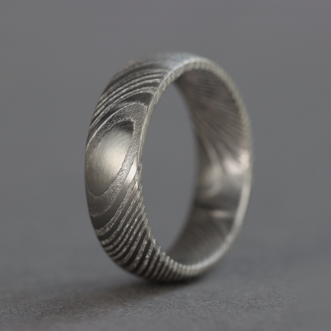 Damascus Stainless Steel Ring Woodgrain Effect - The Wyming Brook Stainless Steel Rings