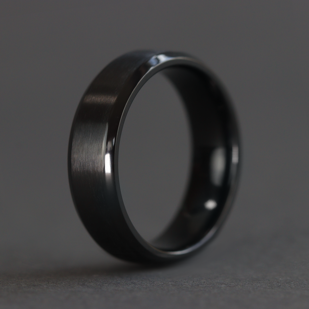 Bevelled Edge Black Zirconium Wedding Ring - The Crookes Valley Ring Black Zirconium Rings