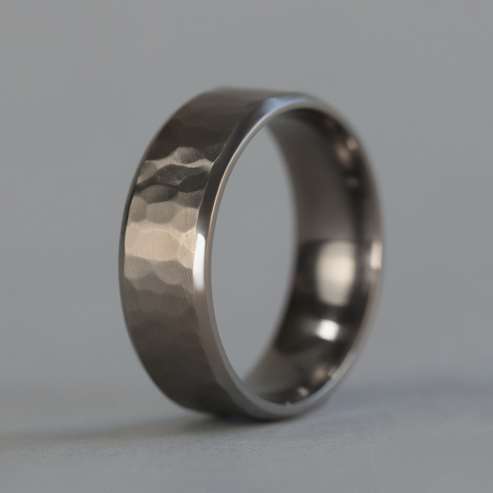 Hammered Bevelled Edge Wide Titanium 8mm Wedding Ring - The Stanage Edge Ring - Made-to-Order Titanium Rings