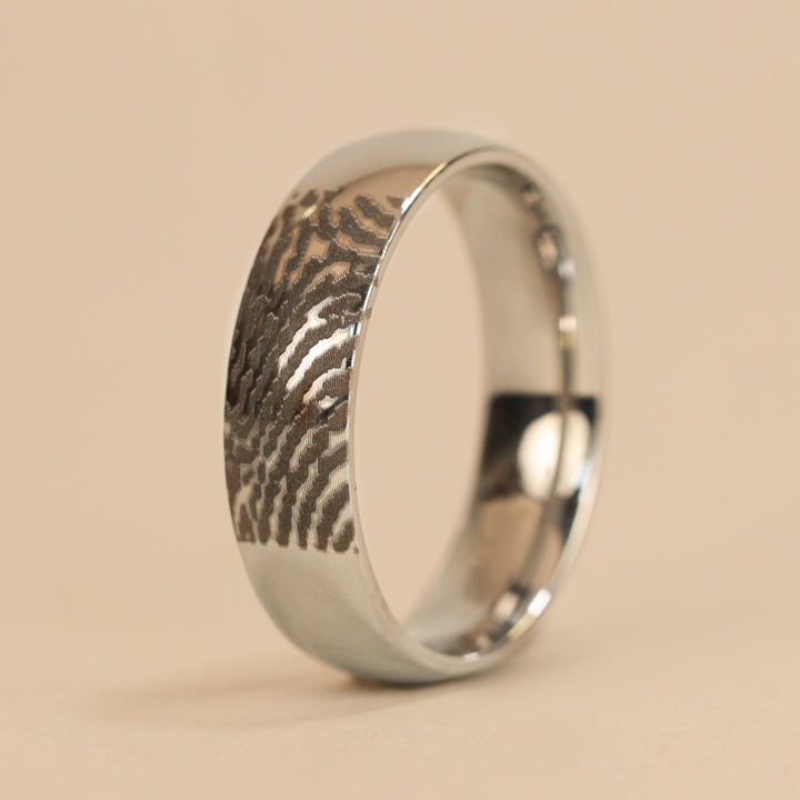 Personalised Fingerprint Ring - The Ruskin 2.0 Polished Titanium Ring Titanium Rings