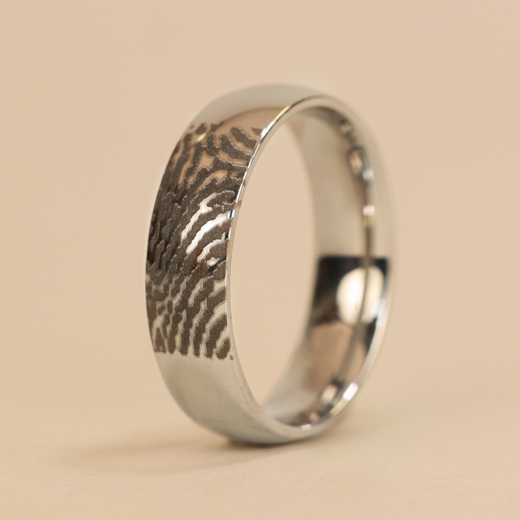 Personalised Fingerprint Ring - The Ruskin 2.0 Polished Titanium Ring Titanium Rings