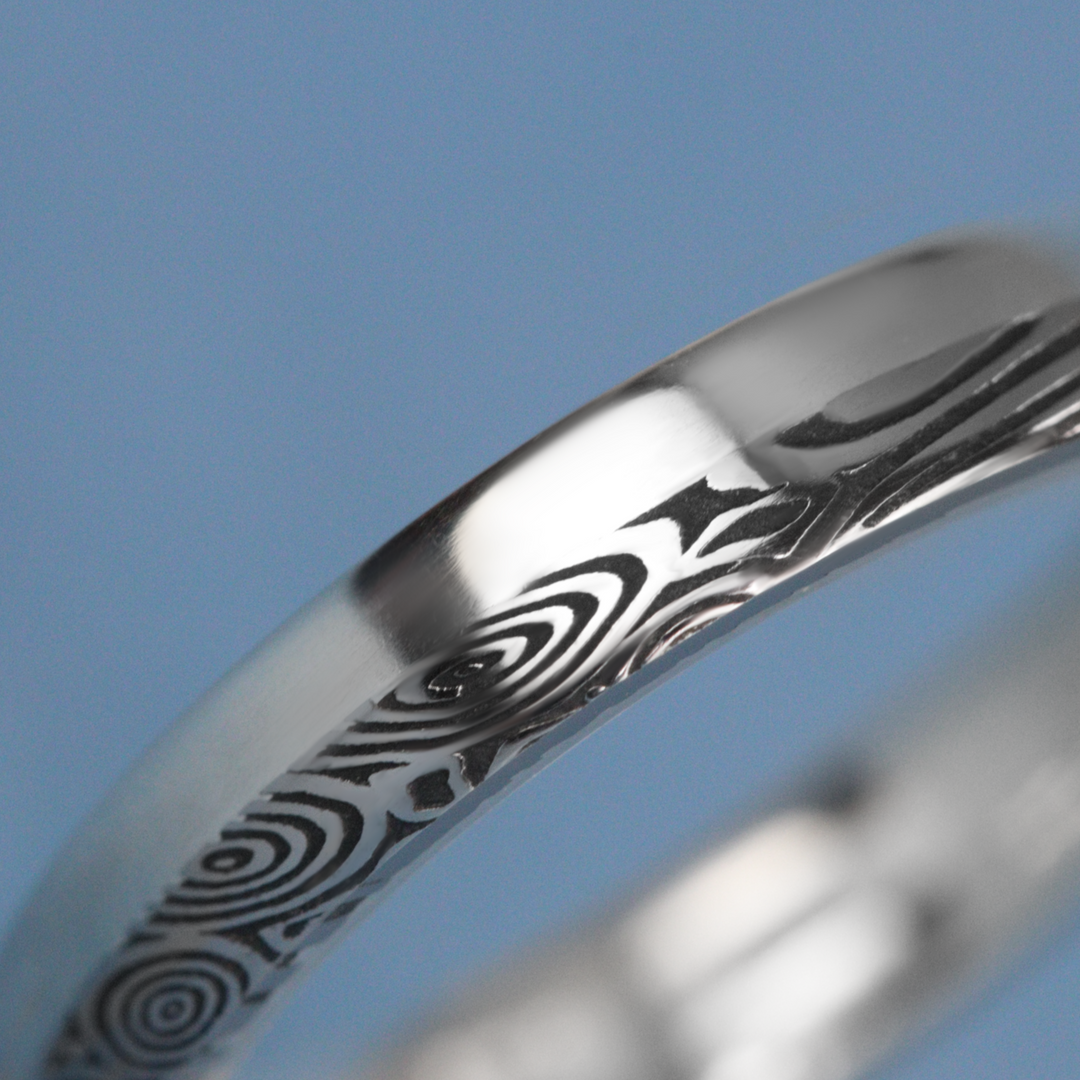 Water Ripples Damascus and Silver Edge Slim Wedding Ring - The Bamford Edge Ring - Made-to-Order Stainless Steel Rings