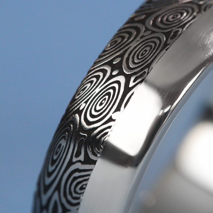 Water Ripples Damascus and Silver Edge Wedding Ring - The Bamford Edge Ring - Made-to-Order Stainless Steel Rings
