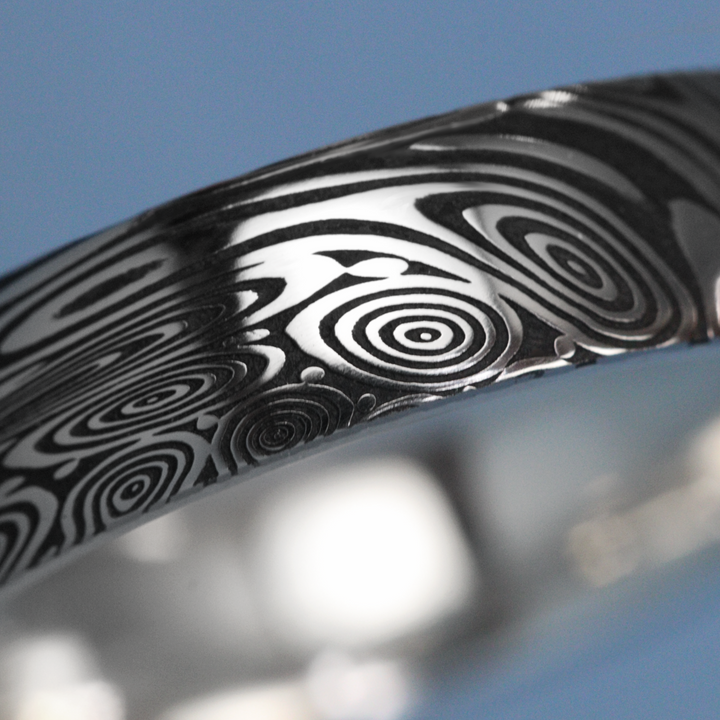 Water Ripples Damascus and Silver Wrap Slim Wedding Ring - The Forge Dam Ring - Made-to-Order Titanium Rings