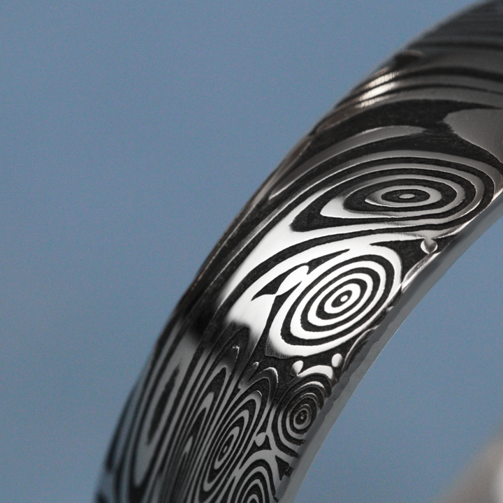 Water Ripples Damascus and Silver Wrap Slim Wedding Ring - The Forge Dam Ring - Made-to-Order Titanium Rings