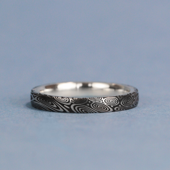 Water Ripples Damascus and Silver Wrap Slim Wedding Ring - The Forge Dam Ring - Made-to-Order Titanium Rings
