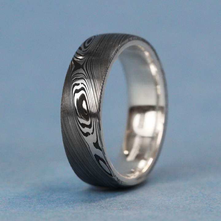 Damascus Steel & Silver Wrap Wedding Ring - The Whirlow Brook Ring - Made-to-Order Titanium Rings