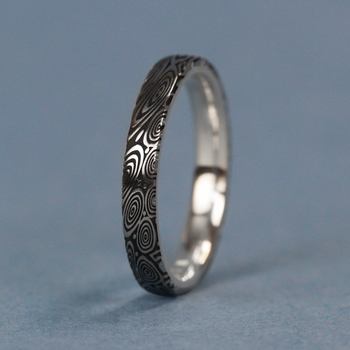 Water Ripples Damascus and Silver Wrap Slim Wedding Ring - The Forge Dam Ring - Made-to-Order Titanium Rings