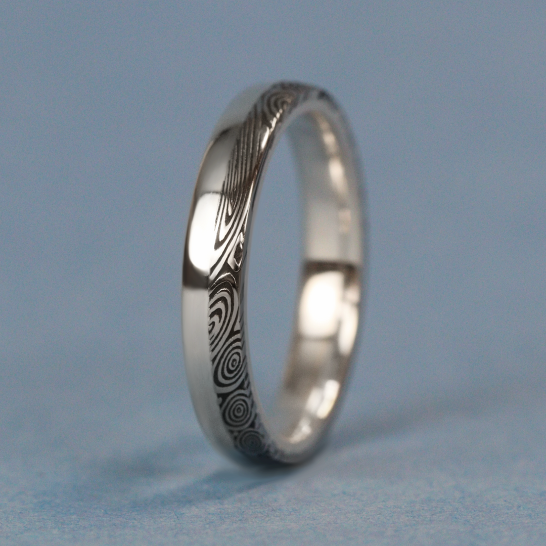 Water Ripples Damascus and Silver Edge Slim Wedding Ring - The Bamford Edge Ring - Made-to-Order Stainless Steel Rings