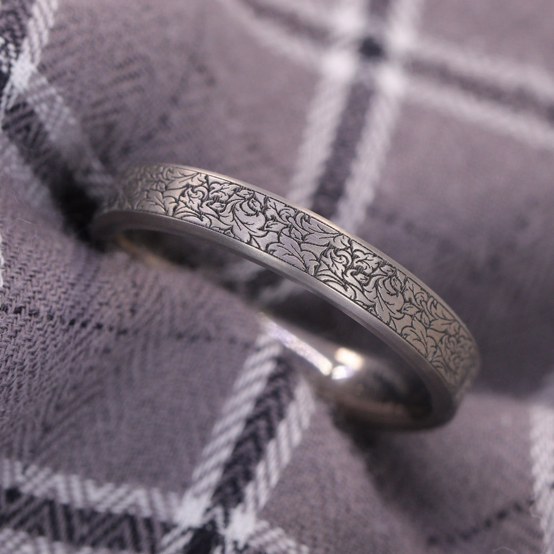 Titanium Floral Pattern Bevelled Edge Men&