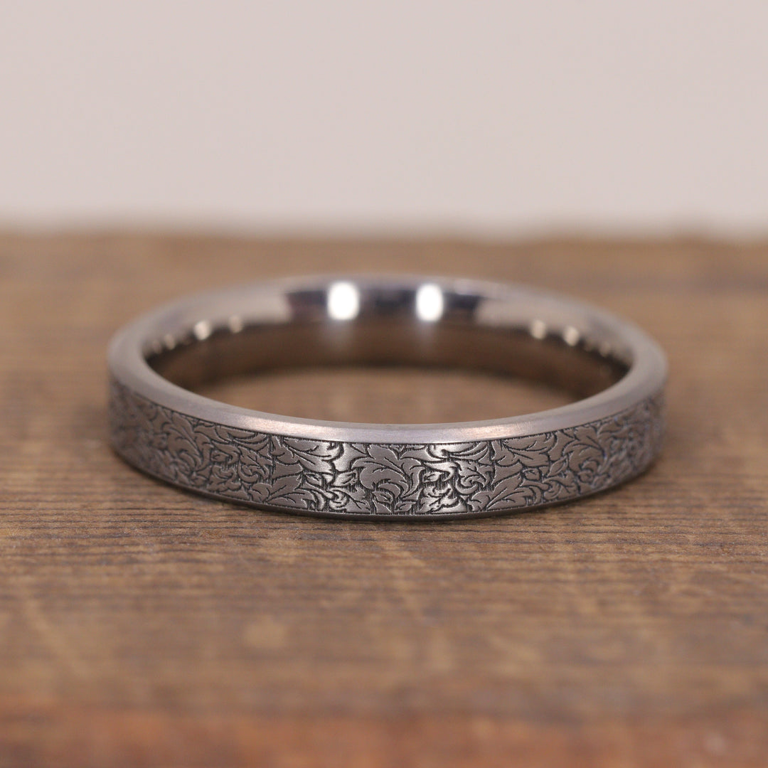 Titanium Floral Pattern Bevelled Edge Men&