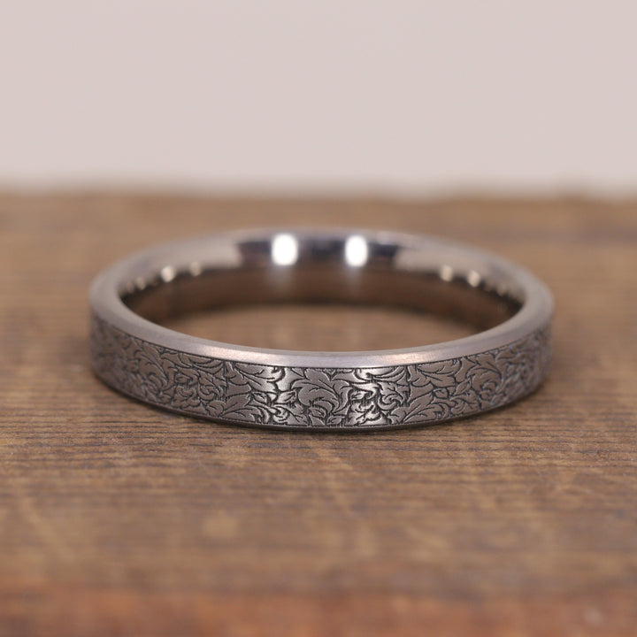 Titanium Floral Pattern Bevelled Edge Men&