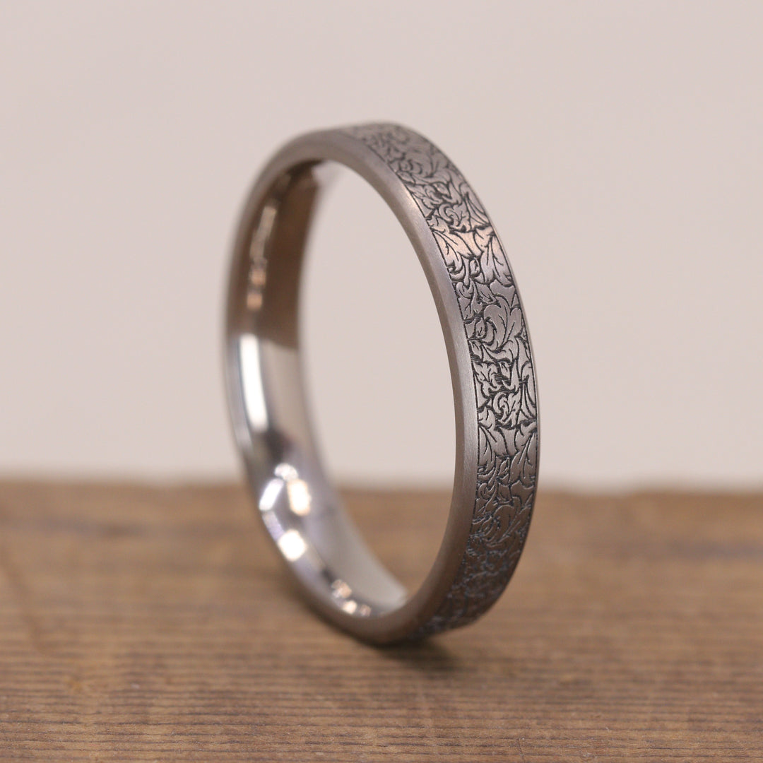 Titanium Floral Pattern Bevelled Edge Men&