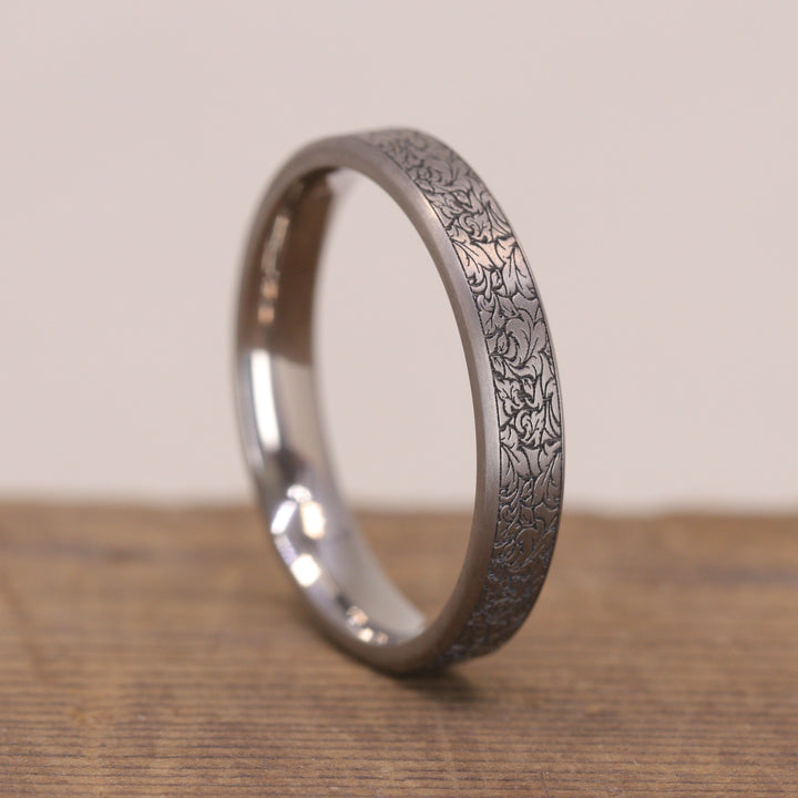 Titanium Floral Pattern Bevelled Edge Men&