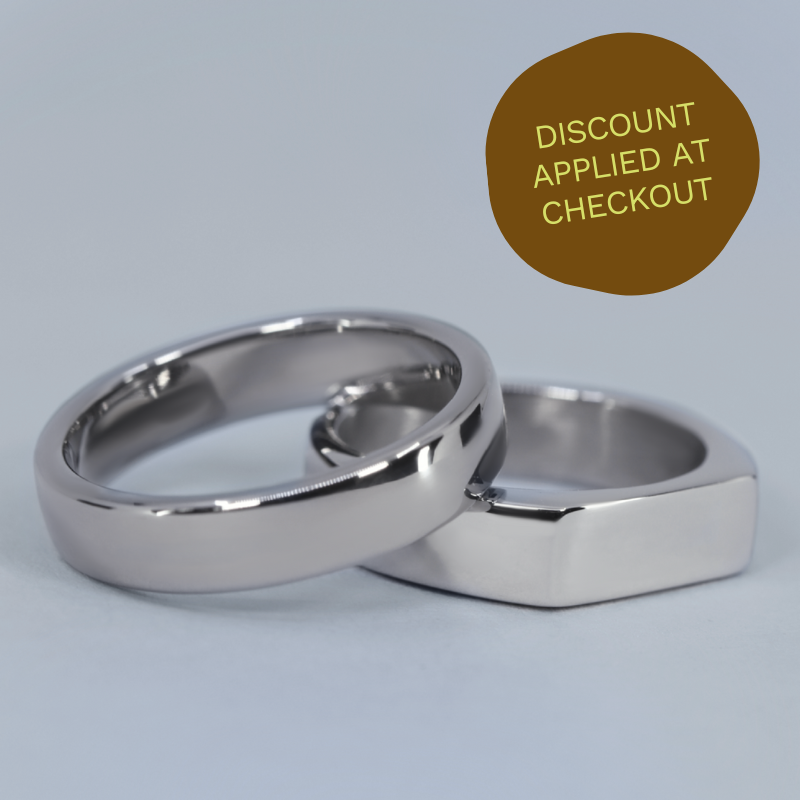 Wedding Ring Set - Abbeydale & Redmires - Stainless Steel Signet and Titanium Court Ring Wedding Ring Sets