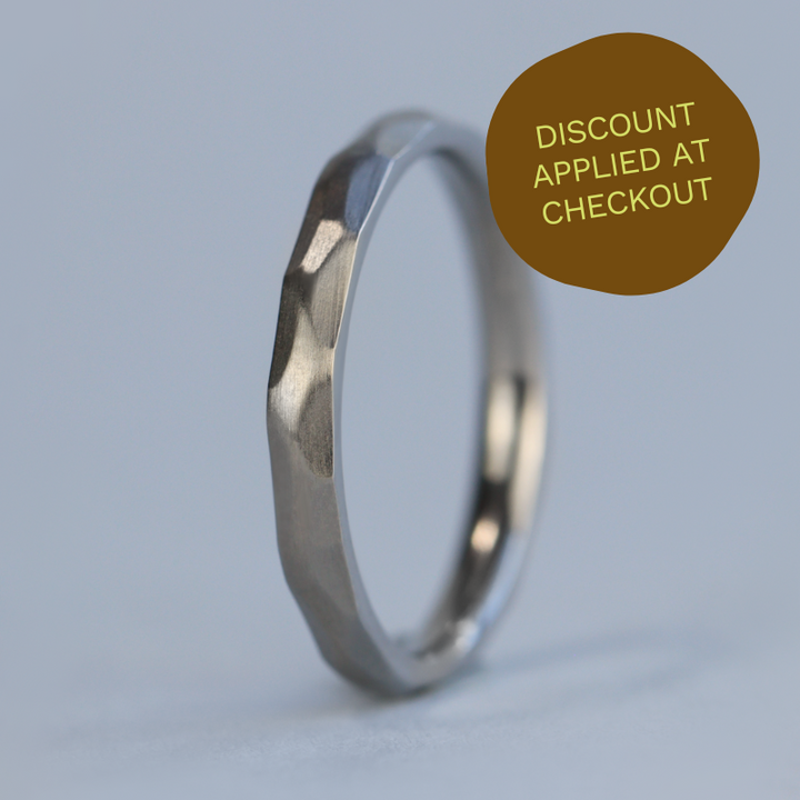 Stainless Steel Slim Hammered Effect Wedding Ring - The Beauchief