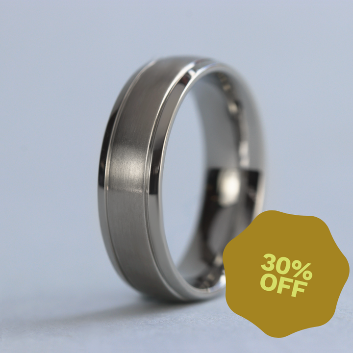 Stainless Steel Engraved Lines Wedding Ring - The Endcliffe